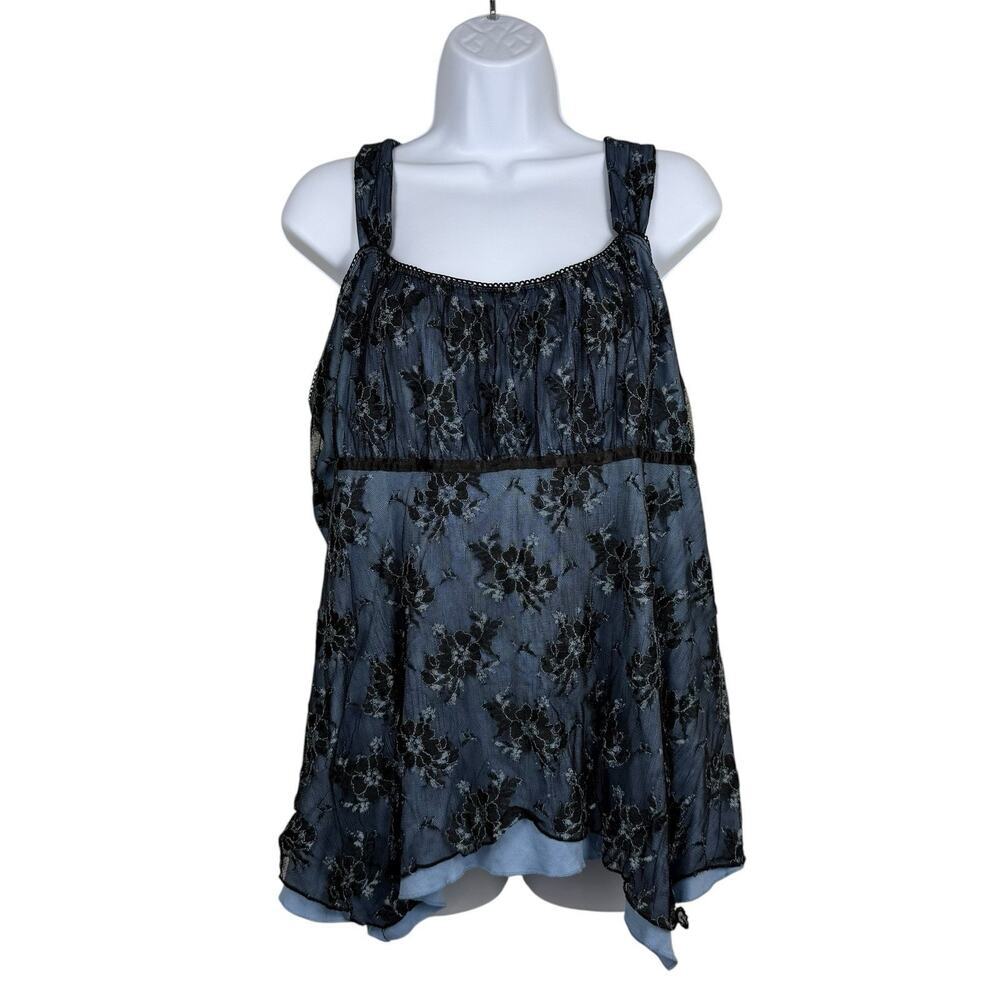 Lane Bryant Top Womens 18 Blue Black Flower Lace Babydoll Y2K Goth Whimsgoth